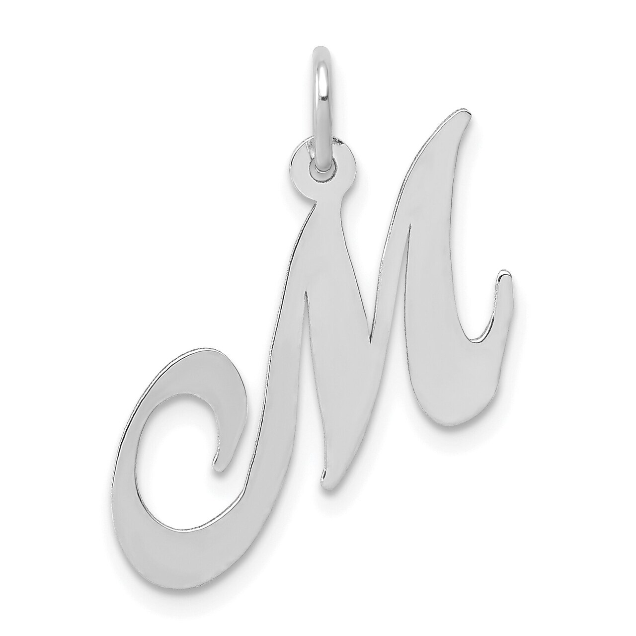 14K White Gold Medium Fancy Script Initial M Charm Jewerly 20mm x 14mm